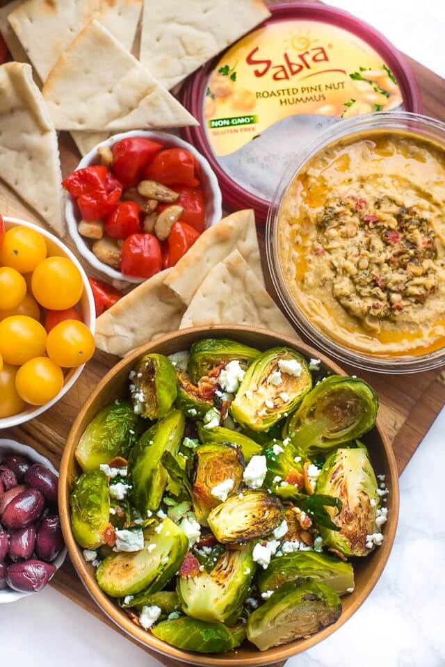 Crispy Roasted Brussels Sprouts with Feta & Bacon