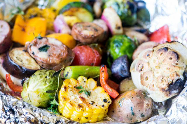 Sausage and veggies grill packets, 101 Stress Free Camping Food Ideas