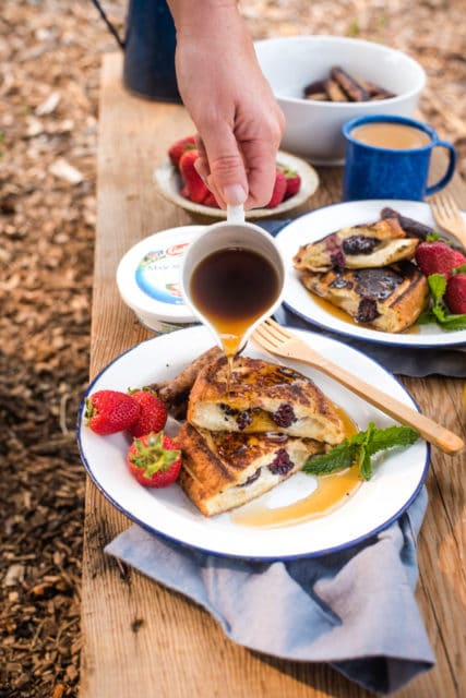 French toast stuffed with camping breakfast