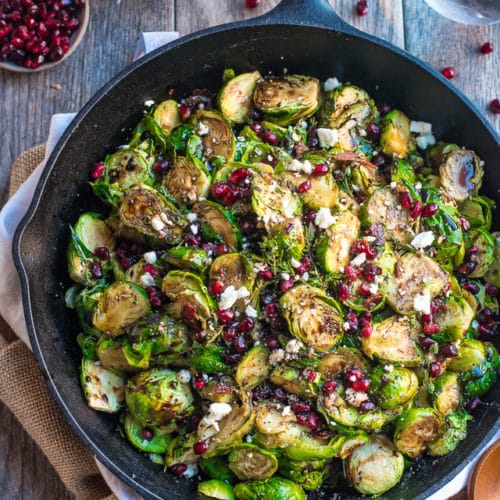 Balsamic Brussels Sprouts Topped with Feta Cheese The Adventure Bite