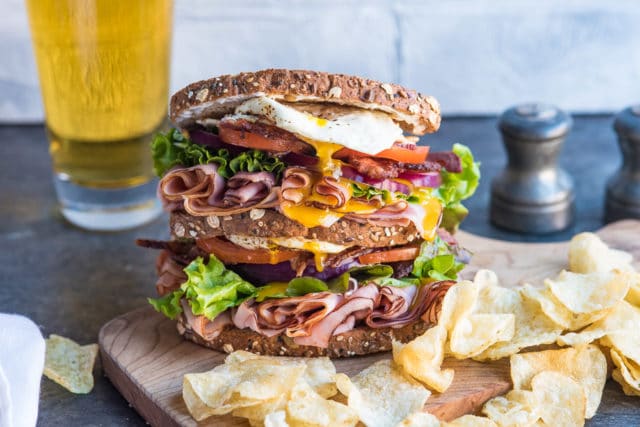 club sandwich with a fried egg 