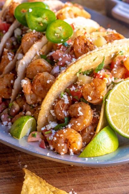 jerk shrimp tacos and pineapple salsa 
