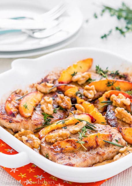 Grilled Pork Chops with Peaches and Walnuts 