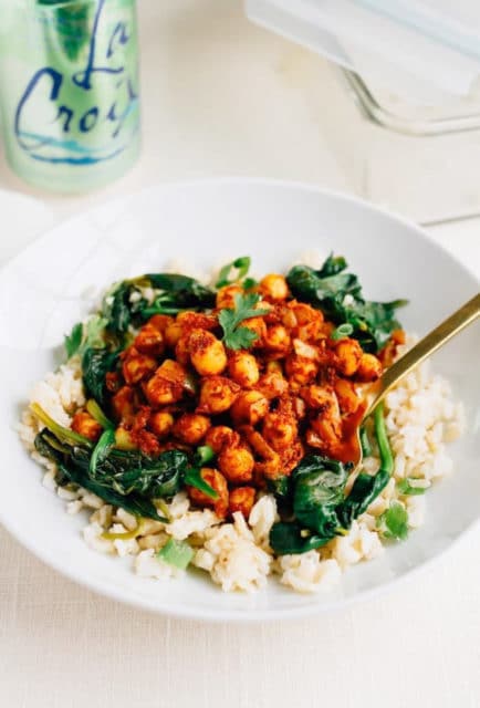 curried chickpea bowls with garlicky spinach 