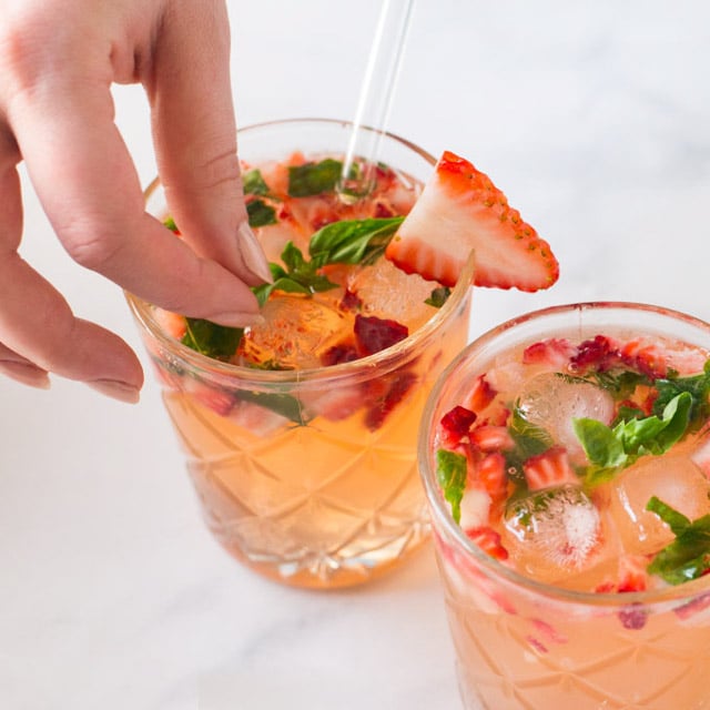 strawberry basil kombucha cocktail