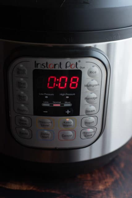 8 minutes on the timer of the instant pot