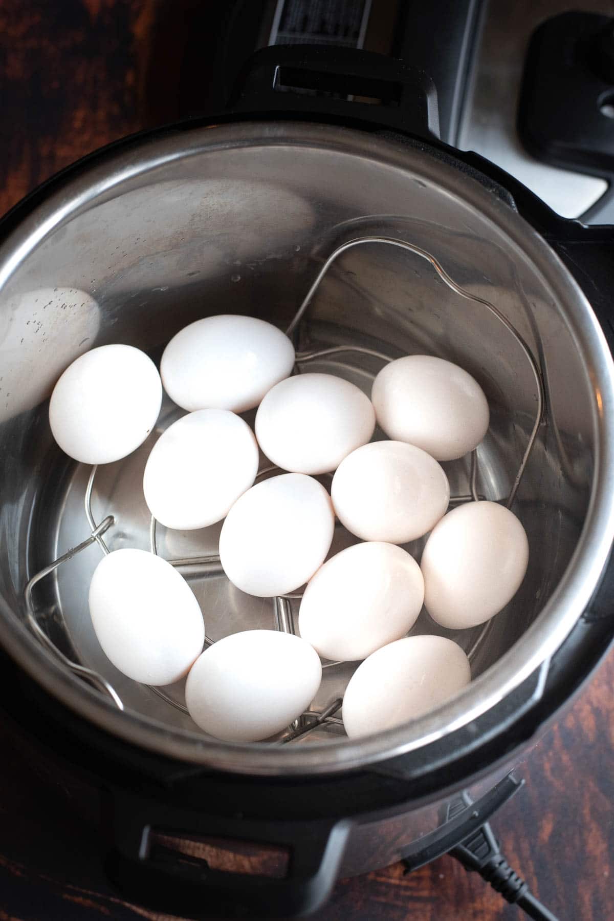 hard boiled eggs in the instant pot from top down view