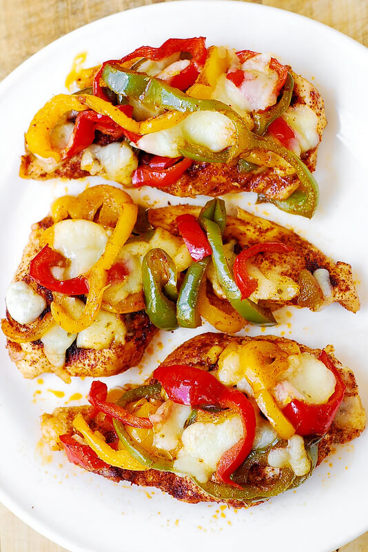 easy chicken breast recipes, chicken breast recipes, oven roasted fajitas chicken with cheese 