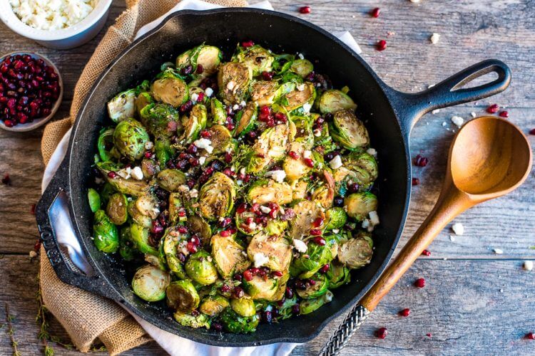 Balsamic Brussels Sprouts Topped with Feta Cheese The Adventure Bite
