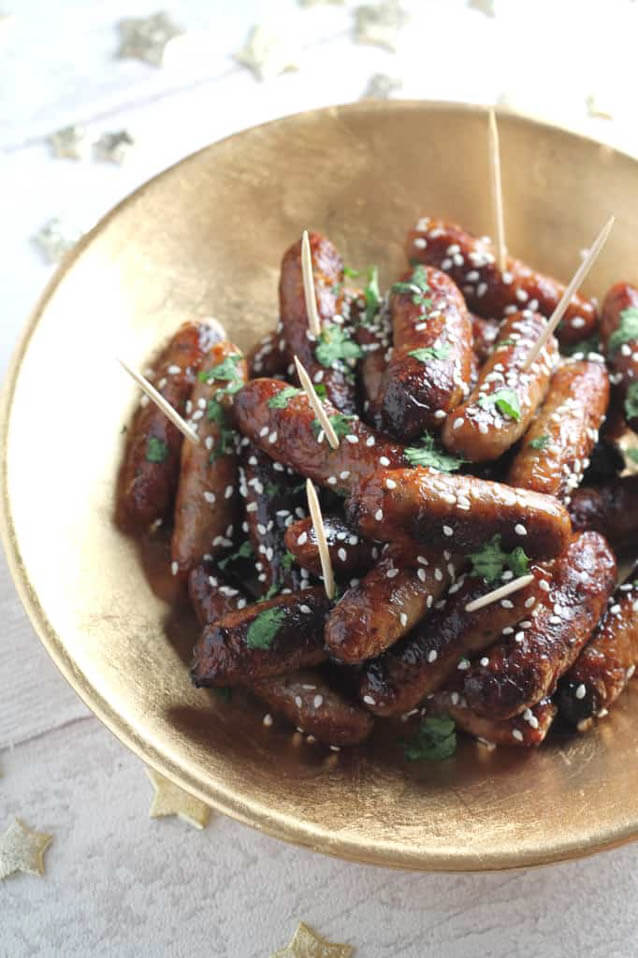 Sticky Asian Cocktail sausages, Christmas party food ideas 