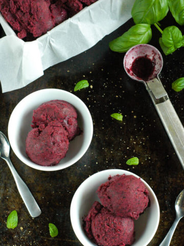 Blueberry Basil Rum Sorbet: This sorbet is light and refreshing with perfectly paired complex flavors. Everyone loves it! | www.TheAdventureBite.com