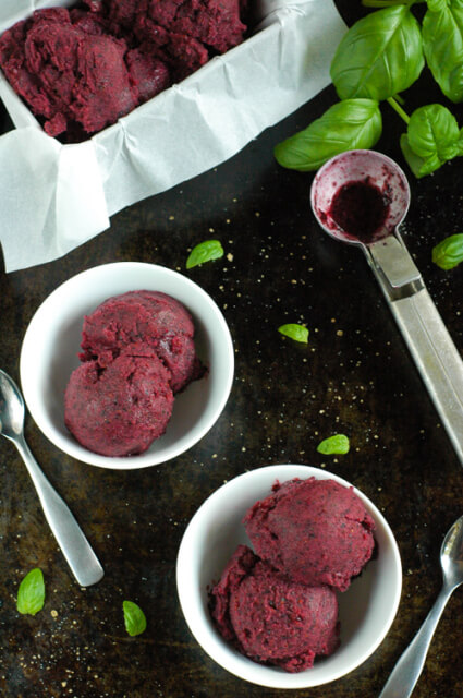 Blueberry Basil Rum Sorbet: This sorbet is light and refreshing with perfectly paired complex flavors. Everyone loves it! | www.TheAdventureBite.com