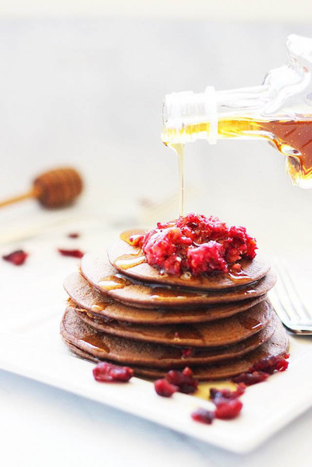 dark chocolate cranberry protein pancakes, cranberry recipes roundup 