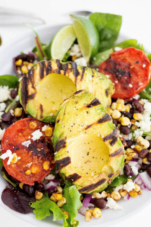 grilled avocado and tomato salad